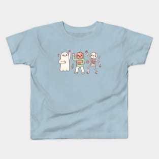 Funny Dancing Ghost, Jack O Lantern And Skeleton Kids T-Shirt